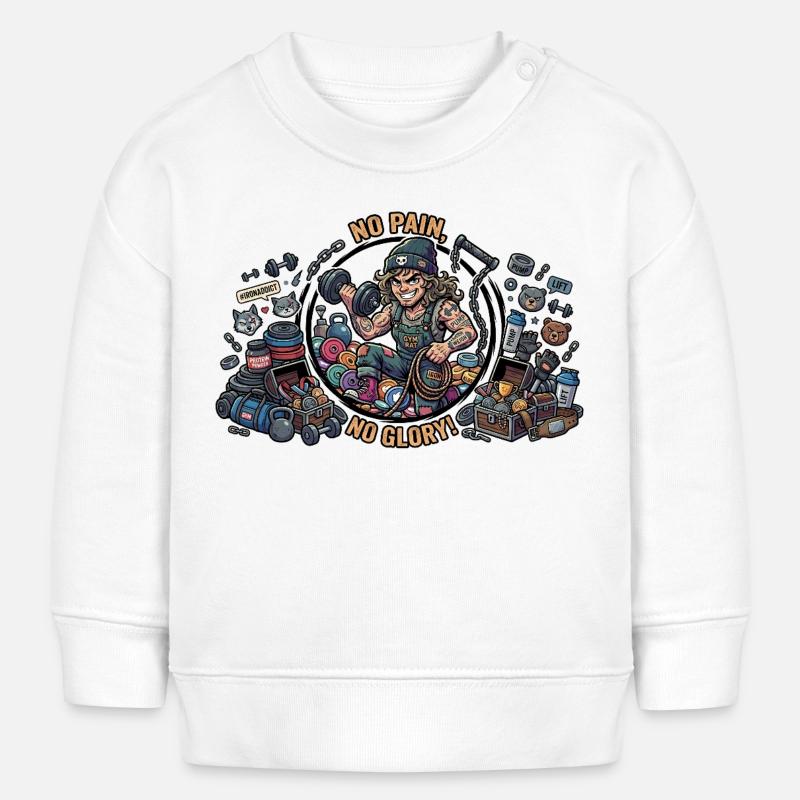 Dessin animé Gymrat sans douleur sans gloire - Sweat bébé bio Stanley/Stella - blanc