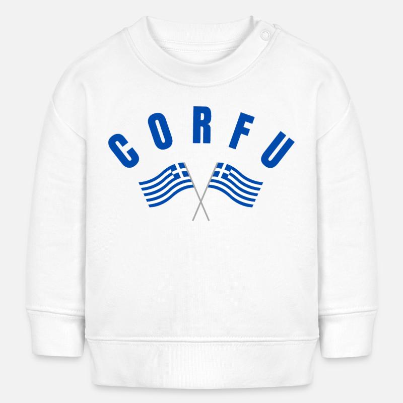 Corfou avec drapeaux grecs croisés - Sweat bébé bio Stanley/Stella - blanc