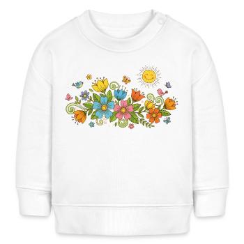 Frühlingsblüten Blumen und Vögel im Sonnenschein - Baby Organic Sweatshirt Baby Changer von Stanley/Stella - Weiß - Vorne