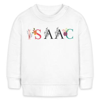 ISAAC Namenskunst mit gestickten Blumen - Baby Organic Sweatshirt Baby Changer von Stanley/Stella - Weiß - Vorne