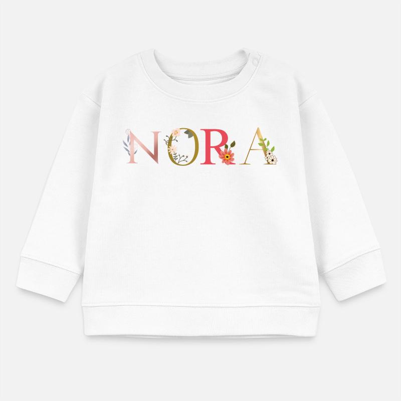 Nom NORA décoré de fleurs Sweat bébé bio Stanley/Stella