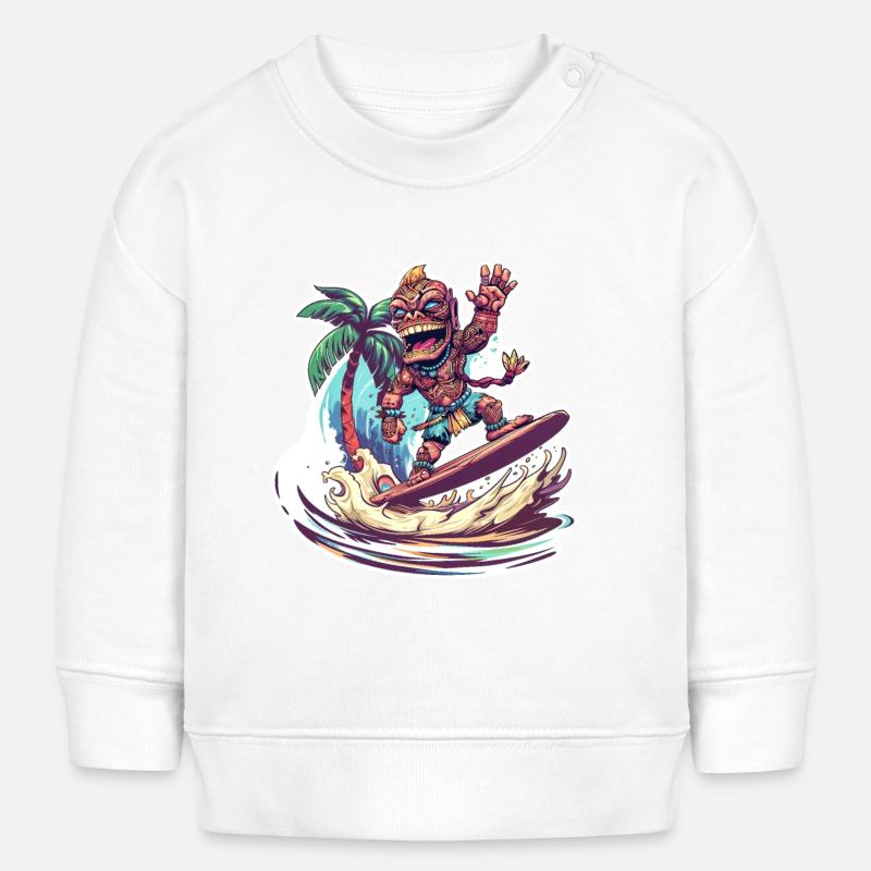 Tiki Statue Surfeur - Sweat bébé bio Stanley/Stella - blanc