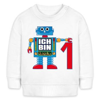 Kleiner lustiger Roboter - ich bin 1 Jahr alt - Baby Organic Sweatshirt Baby Changer von Stanley/Stella - Weiß - Vorne