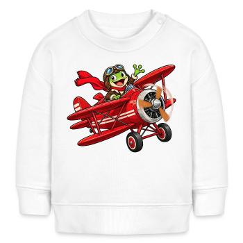 Frosch Pilot im roten Flugzeug roter Baron - Baby Organic Sweatshirt Baby Changer von Stanley/Stella - Weiß - Vorne