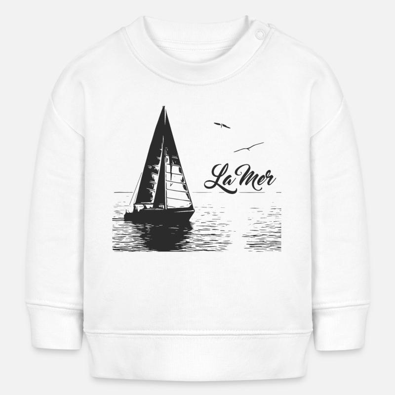 Il mare - barca a vela e 2 gabbiani - Felpa neonato bio di Stanley/Stella - bianco