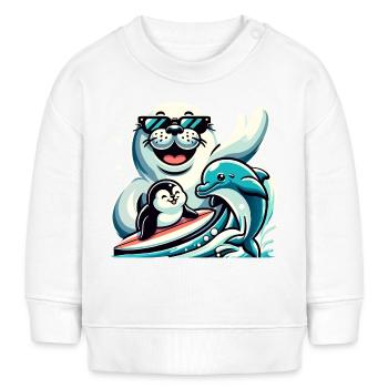 Lustige Tiere Seehund Delfin und Pinguin - Baby Organic Sweatshirt Baby Changer von Stanley/Stella - Weiß - Vorne