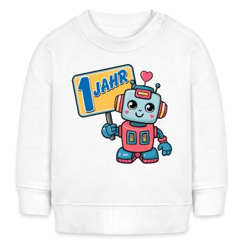 Ein Jahr kleiner Roboter Kindergeburtstag - Baby Organic Sweatshirt Baby Changer von Stanley/Stella - Weiß - Vorne