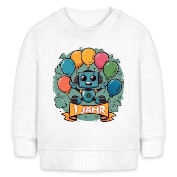 1 Jahr Geburtstag Kleiner Roboter mit Luftballons - Baby Organic Sweatshirt Baby Changer von Stanley/Stella - Weiß - Vorne