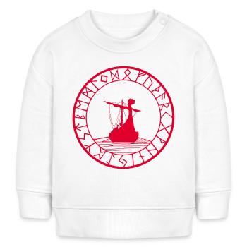 Rotes Wikinger-Langschiff und Kompass - Baby Organic Sweatshirt Baby Changer von Stanley/Stella - Weiß - Vorne