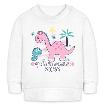 Große Schwester 2026 Dinos Mädchen Geschenkidee - Baby Organic Sweatshirt Baby Changer von Stanley/Stella - Weiß - Vorne
