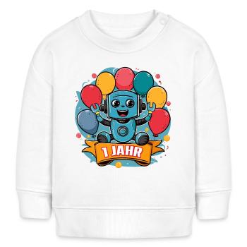 1 Jahr Kleiner Roboter mit bunten Luftballons - Baby Organic Sweatshirt Baby Changer von Stanley/Stella - Weiß - Vorne