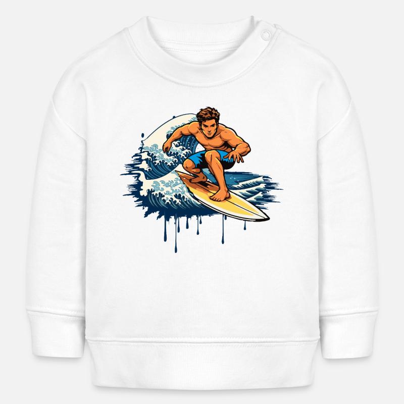 Illustration dynamique en graffiti d’un surfeur - Sweat bébé bio Stanley/Stella - blanc