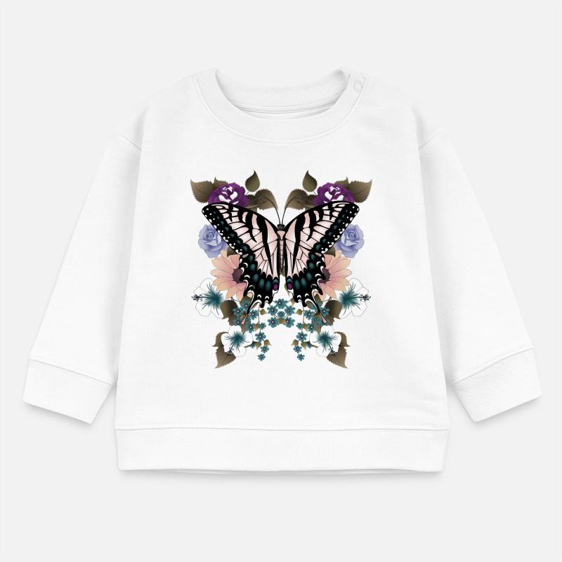 Queue d’aronde papillon avec des fleurs Sweat bébé bio Stanley/Stella