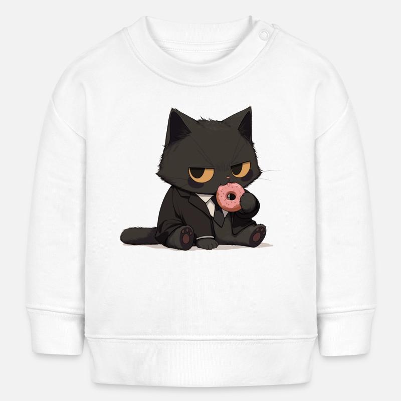Chat en costume avec un beignet - Sweat bébé bio Stanley/Stella - blanc