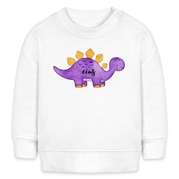 Geburtstagsaufdruck Dino lila - Baby Organic Sweatshirt Baby Changer von Stanley/Stella - Weiß - Vorne