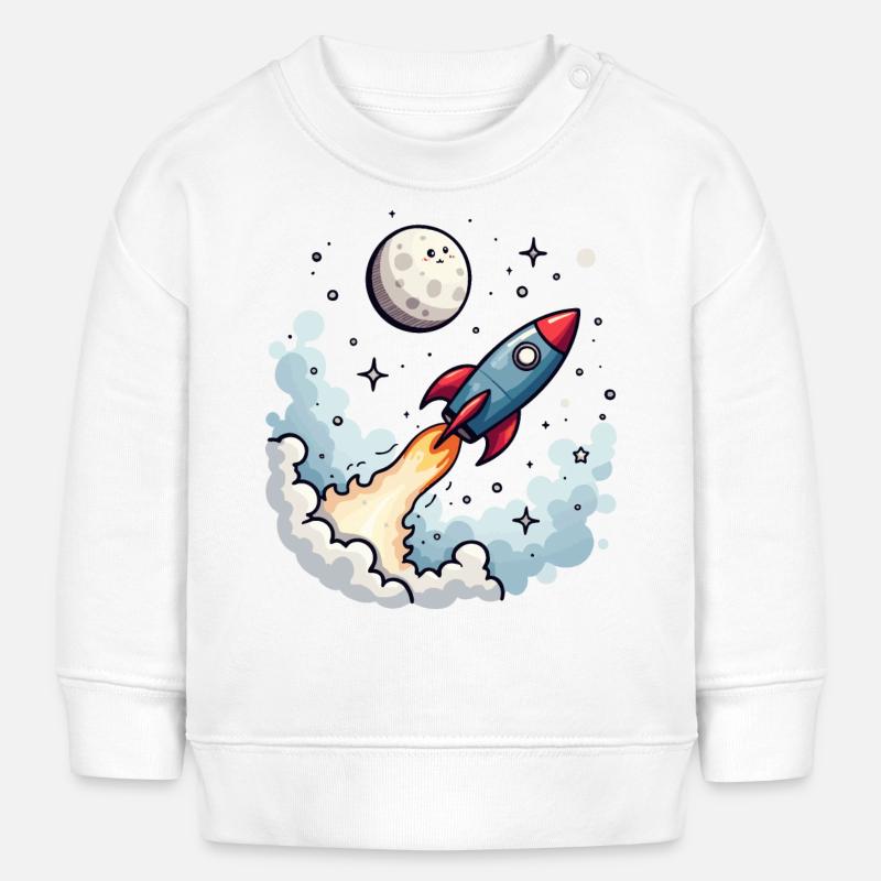 Une fusée comique s’envole vers la lune - Sweat bébé bio Stanley/Stella - blanc