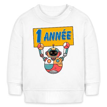 Je suis un, premier anniversaire avec robot - Sweat bébé bio Stanley/Stella - blanc - Devant
