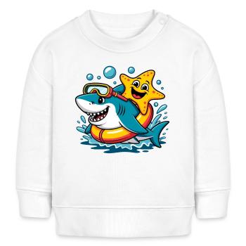 Lustiger Hai mit Seestern - Baby Organic Sweatshirt Baby Changer von Stanley/Stella - Weiß - Vorne