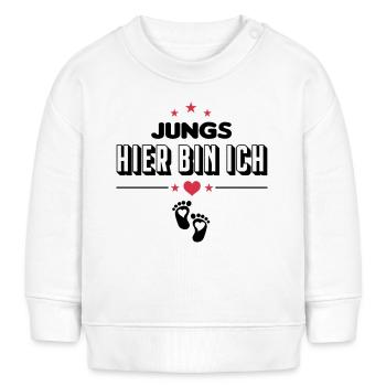 Jungs Hier bin ich Baby Säugling - Baby Organic Sweatshirt Baby Changer von Stanley/Stella - Weiß - Vorne