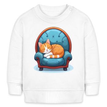 Katze schläft zusammengerollt auf dem Sessel - Baby Organic Sweatshirt Baby Changer von Stanley/Stella - Weiß - Vorne