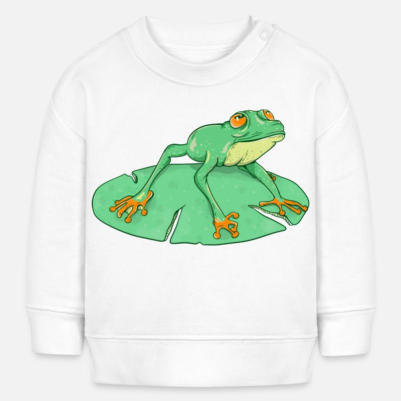Mignonne grenouille verte sur un nénuphar - Sweat bébé bio Stanley/Stella - blanc