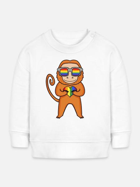 LGBT Tier Affe Regenbogen - Baby Organic Sweatshirt Baby Changer von Stanley/Stella - Weiß