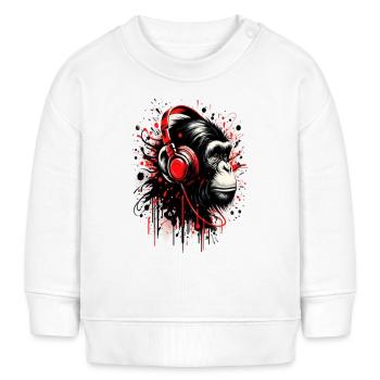 Affenkopf mit roten Kopfhörern POD-Design - Baby Organic Sweatshirt Baby Changer von Stanley/Stella - Weiß - Vorne