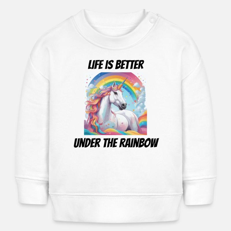 La vie est plus belle sous la licorne arc-en-ciel - Sweat bébé bio Stanley/Stella - blanc
