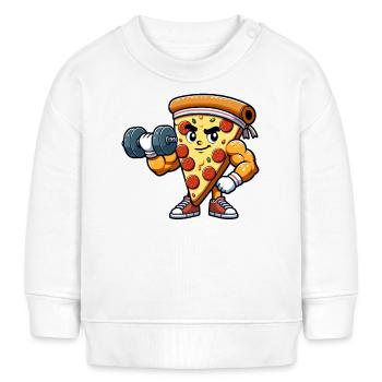 Muskulöse Pizza Beim Krafttraining - Baby Organic Sweatshirt Baby Changer von Stanley/Stella - Weiß - Vorne