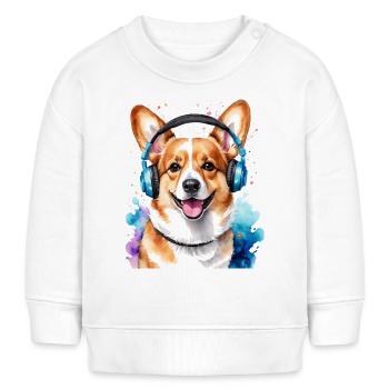 Corgi Headphones Dog Colorful Funny Animal Design Print - Baby Sweatshirt by Stanley/Stella - white - Front