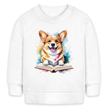 Corgi Reading Book Dog Funny Animal Design Print - Baby Sweatshirt by Stanley/Stella - white - Front