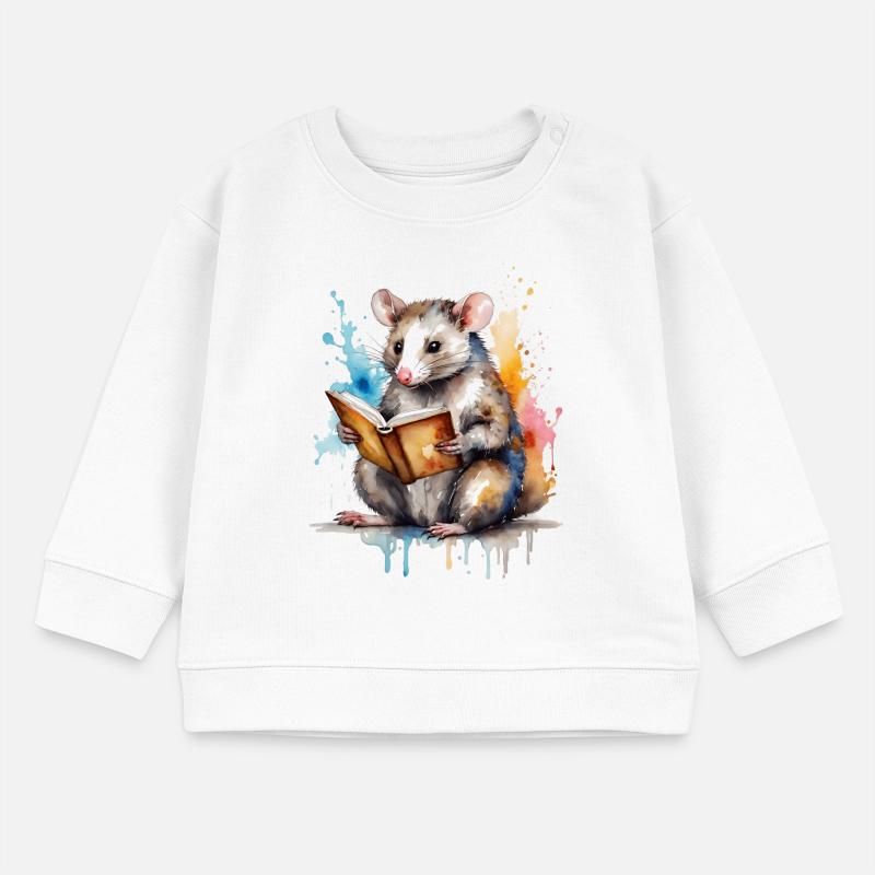 Opossum lisant l’impression colorée de conception animale Sweat bébé bio Stanley/Stella