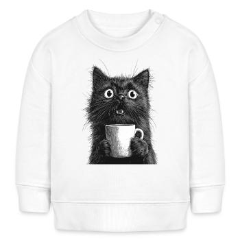 Chat choqué avec tasse à café - Sweat bébé bio Stanley/Stella - blanc - Devant