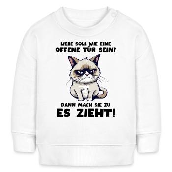 Süße Grump Katze: "Liebe ist wie eine offene Tür" - Baby Organic Sweatshirt Baby Changer von Stanley/Stella - Weiß - Vorne