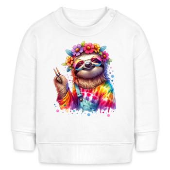 Hippie Faultier - Flower Power - Peace Zeichen - Baby Organic Sweatshirt Baby Changer von Stanley/Stella - Weiß - Vorne