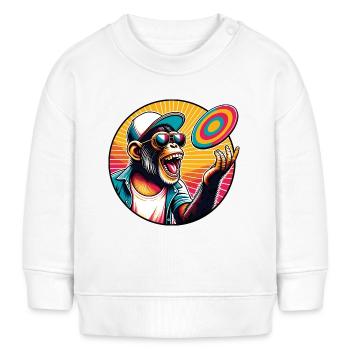 Schimpanse mit Sonnebrille, Basecap und Frisbee - Baby Organic Sweatshirt Baby Changer von Stanley/Stella - Weiß - Vorne