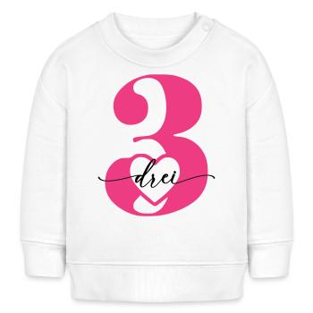 Ziffer Drei 3 mit Herz - Baby Organic Sweatshirt Baby Changer von Stanley/Stella - Weiß - Vorne