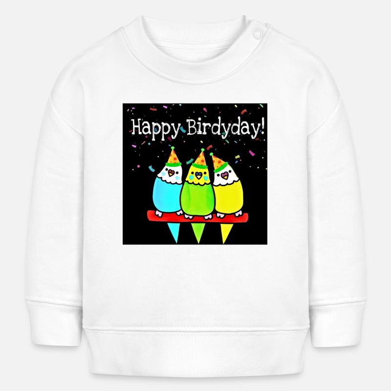 Trois oiseaux d’anniversaire colorés - Sweat bébé bio Stanley/Stella - blanc