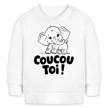 Petit éléphant "Coucou toi !" - Sweat bébé bio Stanley/Stella - blanc - Devant