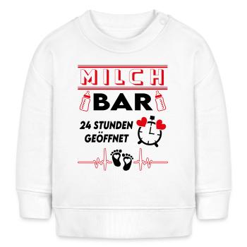 Milchbar 24 Stunden geöffnet Babysprüche Lustig - Baby Organic Sweatshirt Baby Changer von Stanley/Stella - Weiß - Vorne