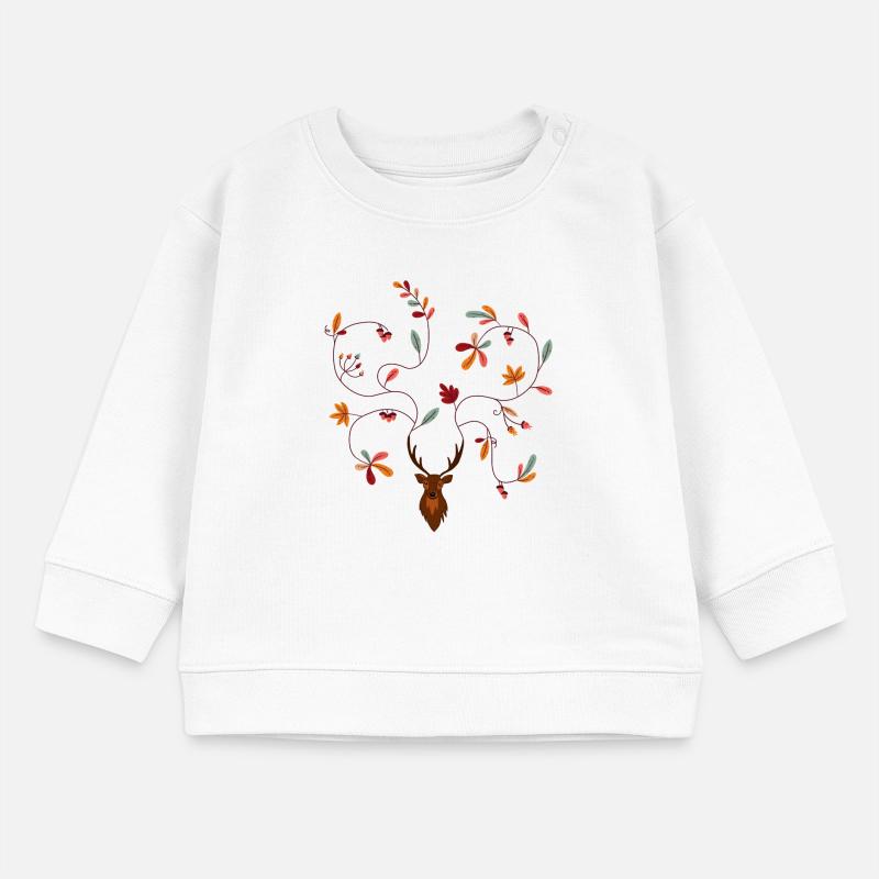 Hirsch im Herbst Geschenkidee Geweih mit Blättern Baby Organic Sweatshirt Baby Changer von Stanley/Stella