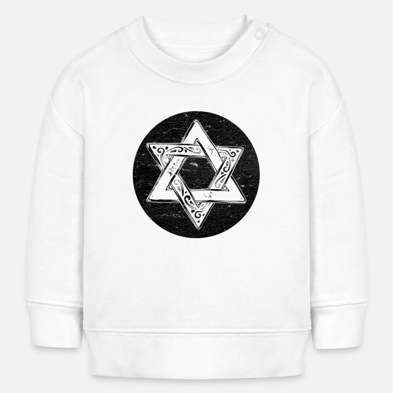 Étoile de David ornée en cercle noir - Sweat bébé bio Stanley/Stella - blanc