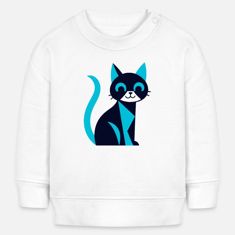 Chat noir-bleu avec effet aw - Sweat bébé bio Stanley/Stella - blanc