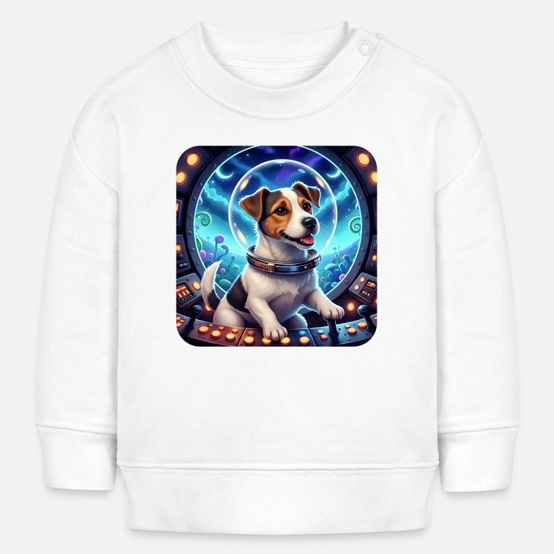 Chiot Cosmique dans la capsule spatiale - Sweat bébé bio Stanley/Stella - blanc