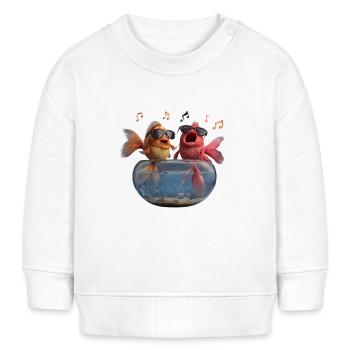 Singing goldfish with sunglasses in glass - Baby Sweatshirt by Stanley/Stella - white - Front