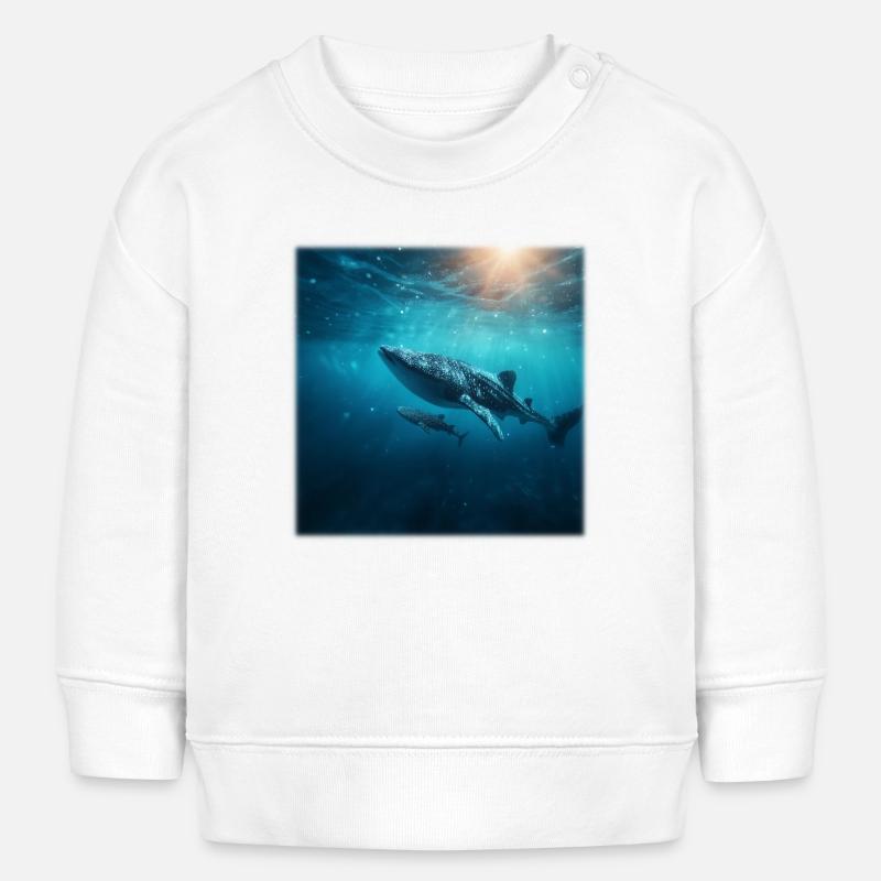 Mère requin-baleine avec bébé nature sous-marine - Sweat bébé bio Stanley/Stella - blanc