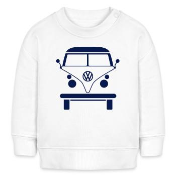 Volkswagen VW Bulli Frontansicht Outlines Blau - Baby Organic Sweatshirt Baby Changer von Stanley/Stella - Weiß - Vorne