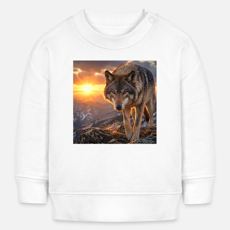 Loup dans la montagne du coucher du soleil - Sweat bébé bio Stanley/Stella - blanc