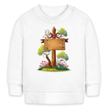 wooden signpost with trees and flowers - Baby Sweatshirt by Stanley/Stella - white - Front