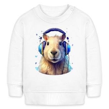Capybara écoutant de la musique avec des écouteurs - Sweat bébé bio Stanley/Stella - blanc - Devant